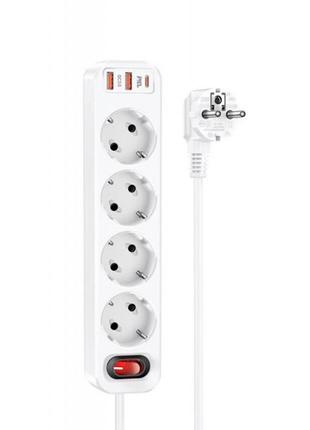 Сетевой фильтр hoco ns1 aura 4-bit pd 20w 2xusb+type-c white