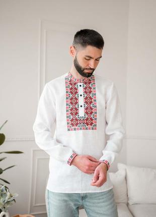 4263 чоловіча вишиванка вишита сорочка з сімейної колекції " цвіт"