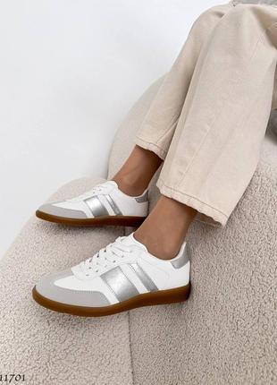 Белые серебряные базовые женские кеды кроссовки3 фото