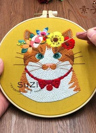Набор для вышивки нитками.рыжий котик в венку