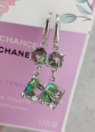 Серьги серебряные, серёжки, с камнями сваровски, 925