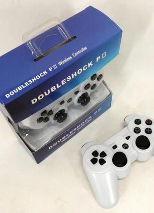 Бездротовий ігровий геймпад doubleshock ps3/pc акумуляторний джойстик з функцією вібрації. колір: білий2 фото