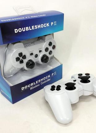 Бездротовий ігровий геймпад doubleshock ps3/pc акумуляторний джойстик з функцією вібрації. колір: білий8 фото