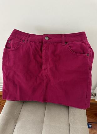 Розовая джинсовая юбка, мини юбка