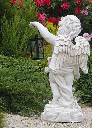 Садова фігура ангел із ліхтарем + led 81х39х31 см гранд презент ссп12208 крем6 фото