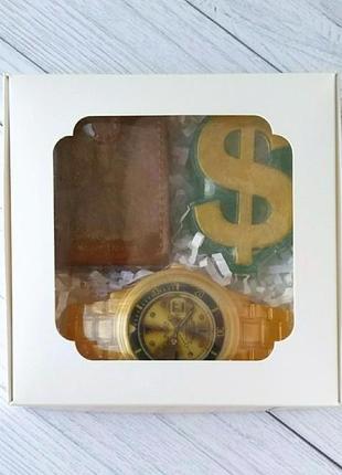 Сувенирное мыло: мужской набор: часы, доллар, портмоне3 фото