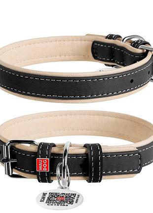 Ошейник для собак кожаный waudog soft с qr паспортом, ш 35 мм, дл 46-60 см черный