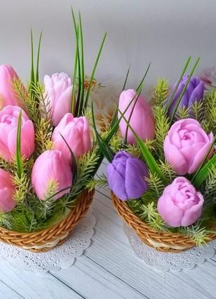 Сувенирное мыло: тюльпаны, цветочная композиция в корзинке6 фото
