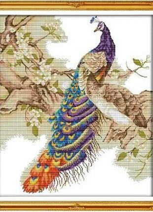 Набор для вышивания по нанесённой на канву схеме "peacock (2)". aida 14ct printed 48*55 см