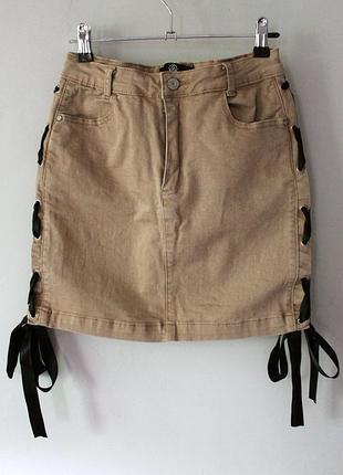 Джинсовая мини юбка со шнуровкой по бокам секси )