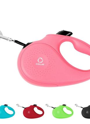 Поводок-рулетка collar для собак, размер s, 15 кг, 5 м, лента розовый
