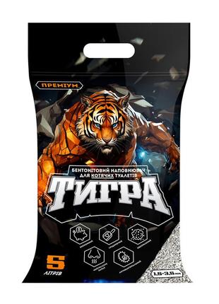Натуральний бентонітовий наповнювач для котячих туалетів тигра преміум, 4,3 кг, гранула стандарт 1,5-3,5 мм,