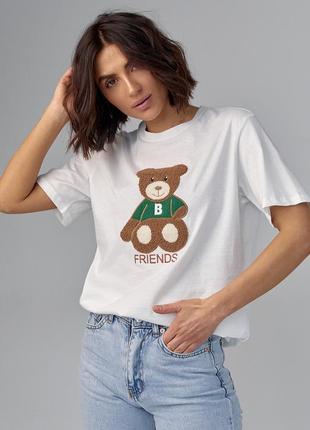 Женская футболка с медвежонком - белый цвет, l (есть размеры)