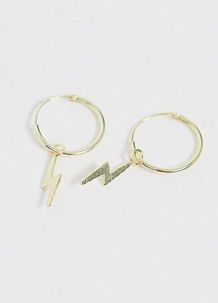 ⚡️⚡️ серебряные серьги-кольца с подвесками "молнии"позолота от kingsley ryan с сайта asos