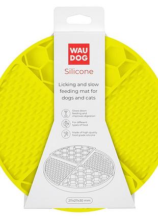 Коврик для слизывания и медленного кормления waudog silicone, 211х211х30 мм, желтый2 фото