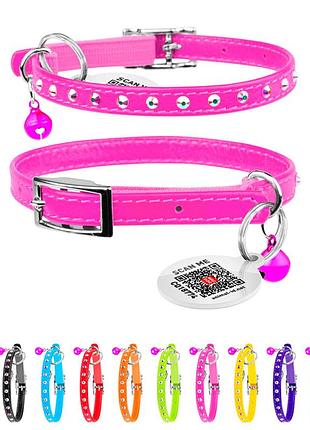 Ошейник "waudog glamour" с резинкой, клей.стразами для кошек (ширина 9мм, длина 22-30см) розовый
