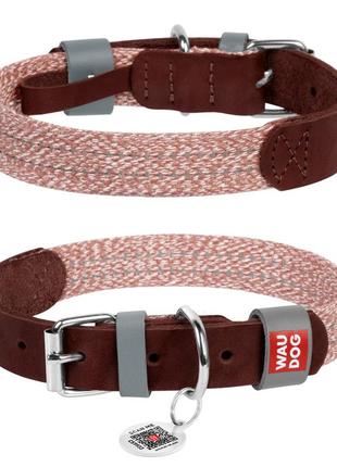 Ошейник для собак из кожи и восстановленного хлопка waudog classic, m, ш 20 мм, дл 30-39 см коричневый