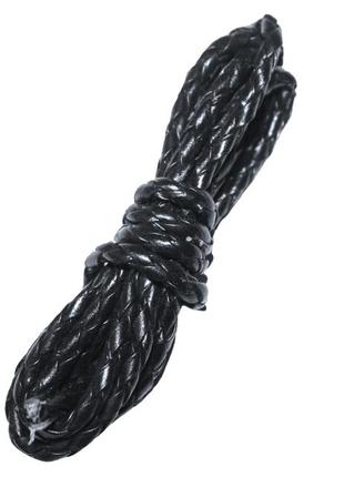 Шнур/ремень для бижутерии  из кожзама плетеный черный 1м/4мм