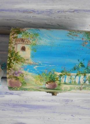 Шкатулка деревянная, морской пейзаж, ручная роспись4 фото