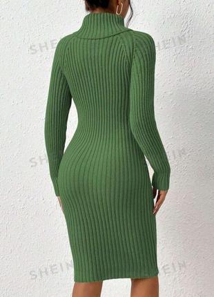 В'язана сукня плаття міді в рубчик зелена тепла гольф shein6 фото