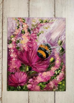 Картина квіти з бджілкою9 фото
