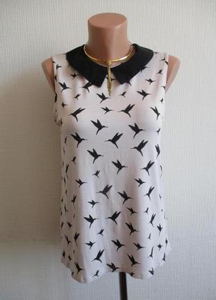 Блузка из тонкого трикотажа с воротником принт птички new look