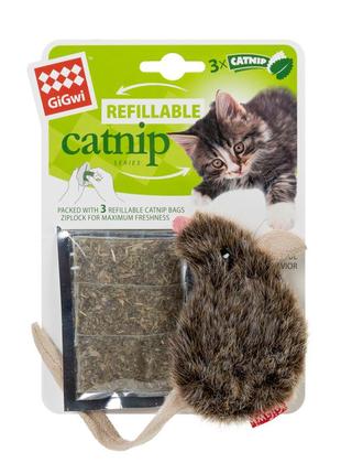 Игрушка для котов мышка с кошачьей мятой gigwi catnip, искусственный мех, кошачья мята, 10 см2 фото