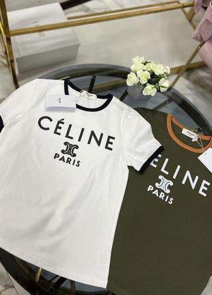 Футболки celine у 2 кольорах хакі та білий1 фото