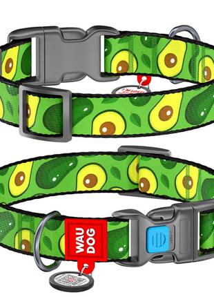 Ошейник для собак нейлоновый waudog nylon c qr паспортом, рисунок "авокадо", пластиковый фастекс, ш 20 мм, дл