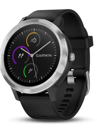 Garmin vívoactive 3 сріблястий з чорним силіконовим ремінцем