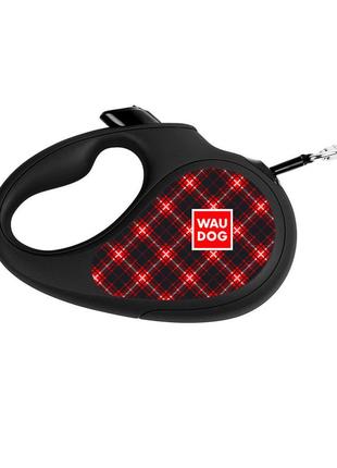 Поводок-рулетка для собак waudog r-leash, рисунок "шотландка", s, до 15 кг, 5 м, светоотражающая лента черный