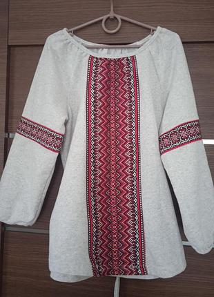 Кофта на пояске, ткань двунить имитация под вышиванку