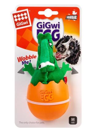 Игрушка для собак крокодил-неваляшка с пищалкой gigwi egg, текстиль, резина, 14 см2 фото