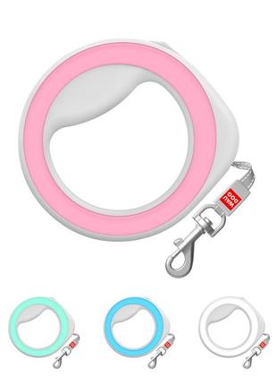 Поводок-рулетка для собак waudog r-leash, круглая, xs-m, до 40 кг, 2,9 м, светоотражающая лента розовый