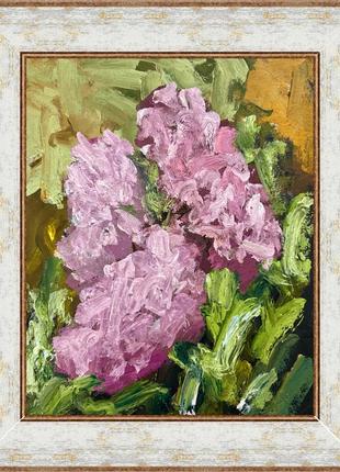 Картина бузок абстрактні рожеві квіти в рамці4 фото