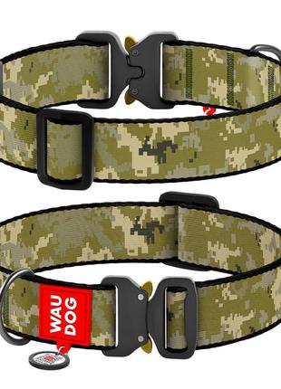Ошейник для собак нейлоновый waudog nylon c qr-паспортом, рисунок "милитари", металлический фастекс, xxl, ш 35