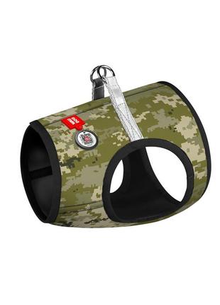 Шлея для собак мягкая waudog clothes c qr паспортом, "милитари", s1, в 40-45 см, с 29-31 см