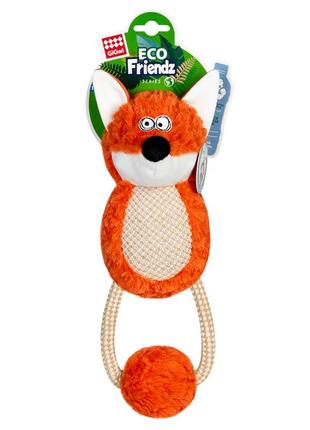 Игрушка для собак лиса с пищалкой и веревкой gigwi eco friendz, переработанный текстиль, m, 30 см2 фото