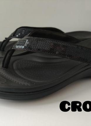 Кроксы вьетнамки crocs capri v sequin черные с пайетками размер w 8 стелька 24.5-25 см.1 фото