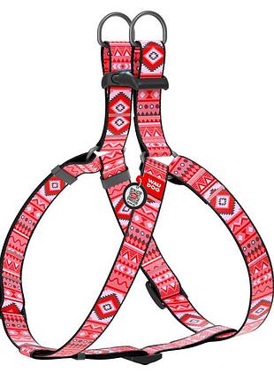 Шлея для собак waudog nylon c qr паспортом, рисунок "этно красный", пластиковый фастекс, ш 15 мм, дл 40-55 см