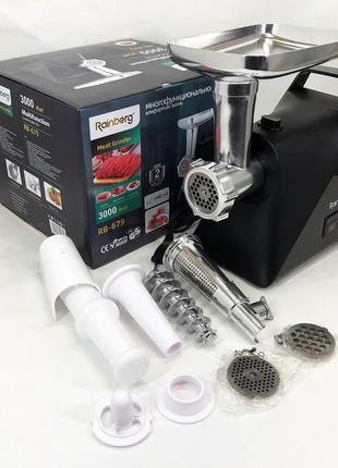 Мясорубка rainberg rb-679 3000w с соковыжималкой, электромясорубка для дома, электромясорубка с реверсом
