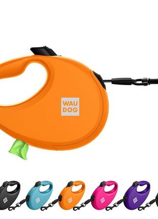 Поводок-рулетка для собак waudog r-leash с контейнером для пакетов, светоотражающая лента, l, до 40 кг, 5 м,1 фото