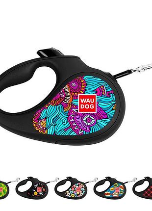 Поводок-рулетка для собак waudog r-leash, рисунок "лето", xs, до 12 кг, 3 м, светоотражающая лента черный