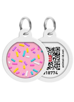 Адресник для собак и котов металлический waudog smart id c qr паспортом, рисунок "маршмеллоу", круг, д 25 мм