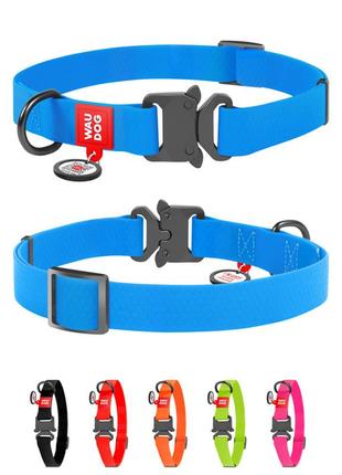 Ошейник для собак водостойкий waudog waterproof c qr-паспортом, металлическая пряжка-фастекс, ш 25 мм, дл 34-49 см голубой