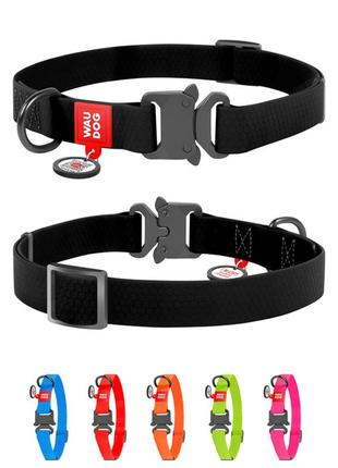 Ошейник для собак водостойкий waudog waterproof c qr-паспортом, металлическая пряжка-фастекс, ш 25 мм, дл 34-49 см черный
