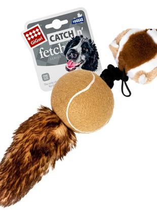 Игрушка для собак барсук с 2-мя пищалками gigwi catch&fetch, искусственный мех, теннисная резина, веревка, 32 см2 фото