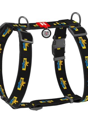 Шлея для собак анатомическая h-образная waudog nylon с qr-паспортом, рисунок "дом", пластиковый фастекс, xl, ш 35 мм, а 55-95 см,