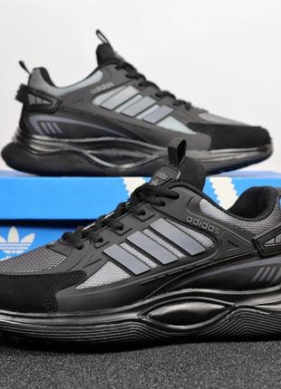 Мужские замшевые, черные, стильные кроссовки adidas. от 40 до 44 гг. 2174 кк демисезонные