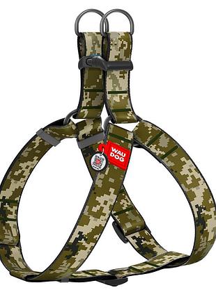 Шлея для собак waudog nylon c qr паспортом, рисунок "милитари", пластиковый фастекс, xl, ш 35 мм, а=в 70-100